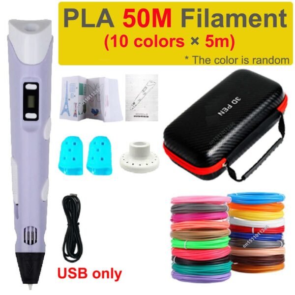 Penna 3D, penna per Stampa 3D con Custodia, 50 Metri di Filamento (10 Colori x 5 mt) - immagine 3
