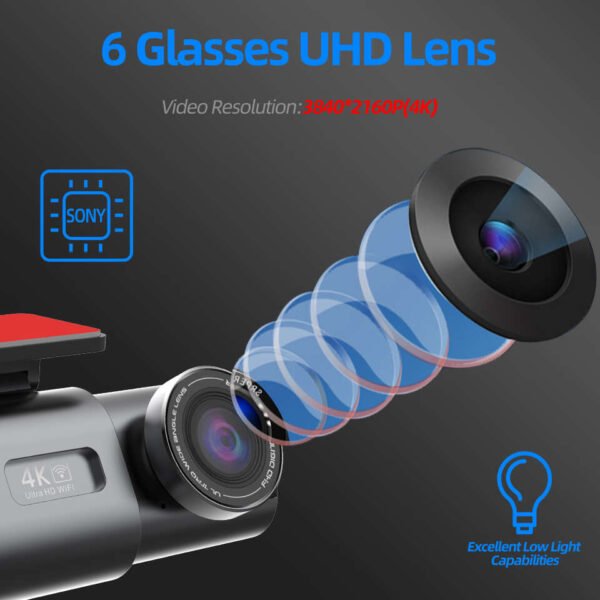 Doppia Dashcam 4K + 1080P Ultra Night Vision - immagine 3